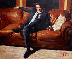 Whiskey on the Couch by Fabian Perez - Original Painting on Stretched Canvas sized 24x20 inches. Available from Whitewall Galleries
